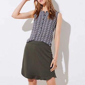 Loft Ponte Flounce Pull On Skirt in Olive Green
